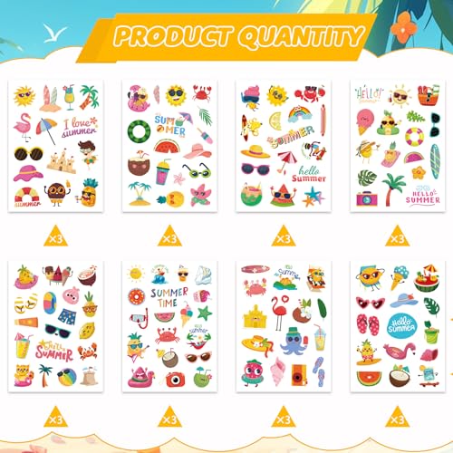 387Pcs Summer Stickers, Self Adhesive Hawaii Tropical Sticker Summer Pineapple Sun Beach Stickers for Scrapbooks Envelopes Cards Gifts Crafts Party Favors Class Rewards - style: Summer