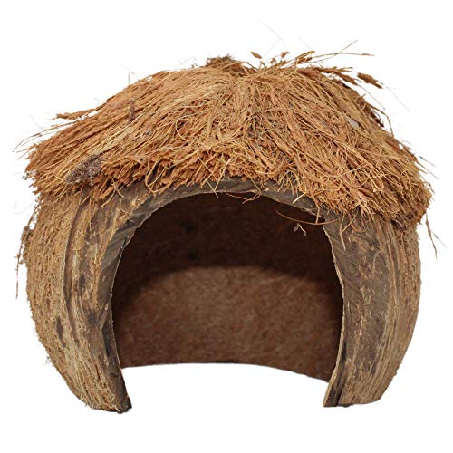 Needzo Hideout for Hermit Crabs, Reptiles, Natural Habitat Cage Decoration, 4x5 Inches (Coconut Tiki Hut)