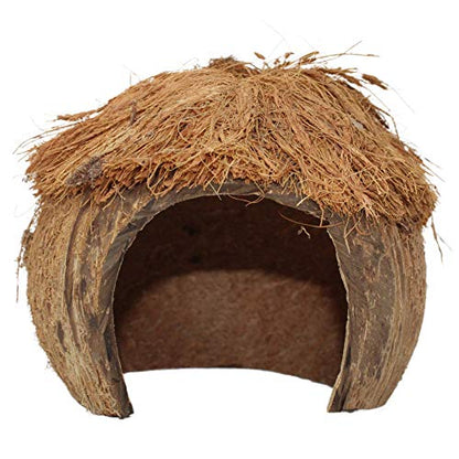 Needzo Hideout for Hermit Crabs, Reptiles, Natural Habitat Cage Decoration, 4x5 Inches (Coconut Tiki Hut)