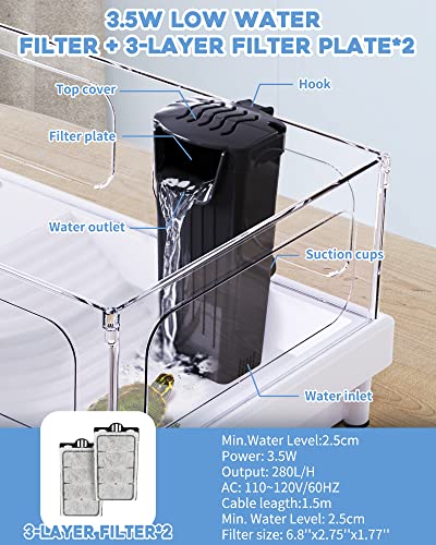 Moonorange Aquarium Filter(3.5W), Fish Tank Filter, Turtle Tank Filter, Low-Water Filter for Small Fish Tank, Reptile Tank Up to 15Gallon, with 2 Cartridges(Black) - color: Black +2 Cartridges