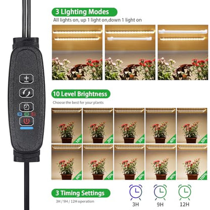 8.6'' Mini LED Grow Light Strips, Full Spectrum 3000K, 52 LED Plant Light with 3/9/12H Timer, 10 Dimmable Levels for Seedling, Succulent and Plant Shelf, 2 Head - color: Warm, size: 8.6Inch 2 Head 1 Pack