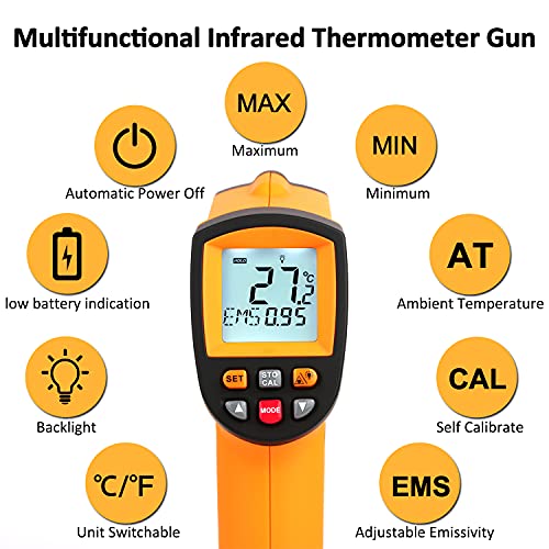 Laser Infrared Thermometer Gun - High Heat, Settable Temp Alarm, IR Temperature Reader -58F to 1742F, Industrial Surface Use - color: -58°F~1742°F