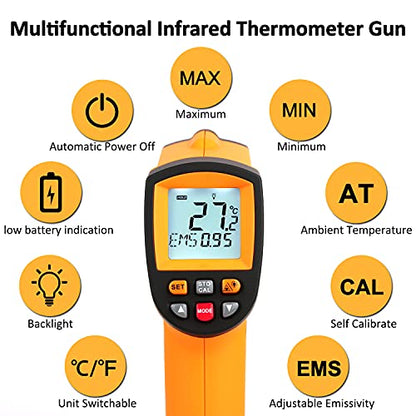 Laser Infrared Thermometer Gun - High Heat, Settable Temp Alarm, IR Temperature Reader -58F to 1742F, Industrial Surface Use - color: -58°F~1742°F
