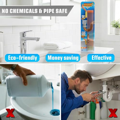 FlexiSnake Drain Weasel Sink Snake Hair Clog Remover Tool Kit, 5 Wands | Pipe, Bathroom, Bathtub Cleaner, 18-inch Long Refills, Flexible, Removable Handle, Made in The USA