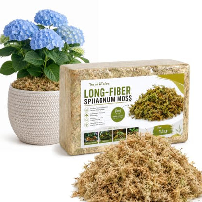 1.1LB Natural Long Fiber Sphagnum Moss Compressed Brick Expands to 30QT, Premium Orchid Moss for Repotting, Carnivorous Plants, Propagation, Moss Pole, Terrarium, Indoor Outdoor Gardening - size: 1.1LB
