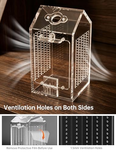 NiHome Clear Acrylic Jumping Spider Enclosure, Magnetic Tarantula Terrarium | Acrylic Praying Mantis Enclosure, Magnetic Opening Door & Feeding Port, Escape-Proof Reptile Habitat, 1.5mm Ventilation Holes