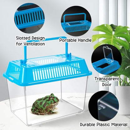 12Pcs Plastic Reptile Terrariums Carrier Cage, Tarantula Enclosure Snake Breeding Box Hatching Container Transparent Fish Tank Turtle Aquarium with Random Color Lid for Shrimp, S(5.9" x 3.5" x 4.3") - size: S