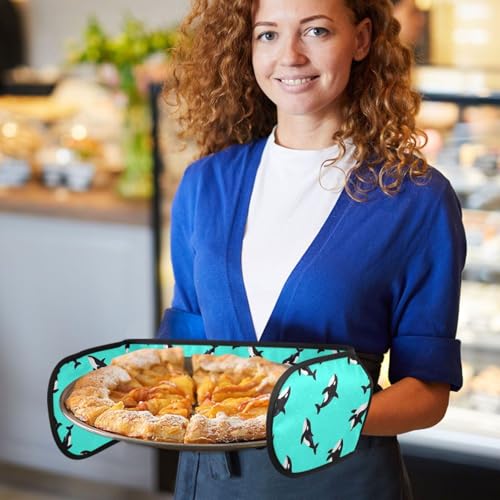 Dual-functionality Mitts and Pot Holders Sets High Heat Resistant Pot Holder Gloves Kitchen Aid BBQ (Orca Swimming Whale Cool) - color: Orca Swimming Whale Cool
