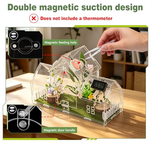 Jumping Spider Enclosure Acrylic Terrarium 30cm | 11.8x4.5x8 inch, Magnetic Dual-Door Design, Ventilated 1mm Holes, No-Tool Assembly, 360° View, Perfect for Spider & Mantis