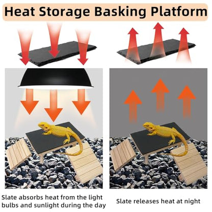 Bearded Dragon Basking Platform with Climbing Ramp,Reptile Basking Rock Slate,Wooden Platform Hide Cave Tank Accessories for Lizard Tortoise Leopard Gecko Snake (S) - size: S - 9.8"D x 5.9"W x 4.7"H