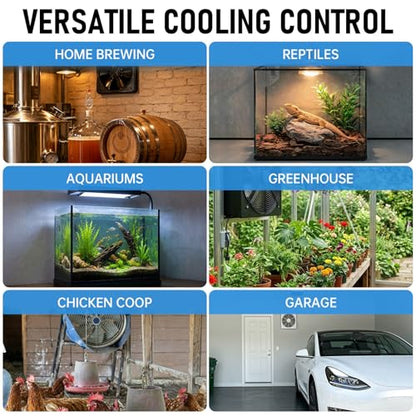 Attic Fan Thermostat, 120V Digital Cooling Temperature Controller | 0–10H Timer, Plug-in Exhaust Fan Temperature Controlled Outlet for Greenhouse, Workshop, Garage