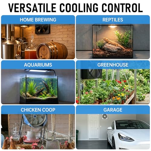 Attic Fan Thermostat, 120V Digital Cooling Temperature Controller | 0–10H Timer, Plug-in Exhaust Fan Temperature Controlled Outlet for Greenhouse, Workshop, Garage