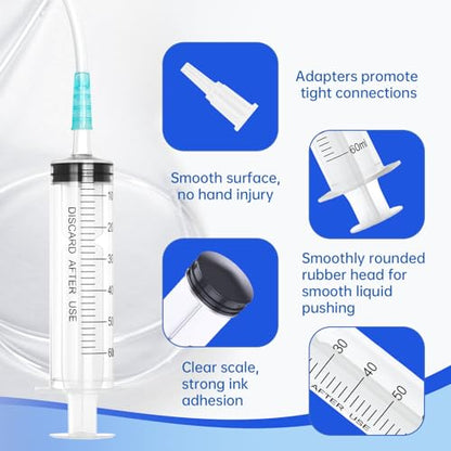60cc Plastic Syringe - Large Syringe for Liquid with 40" Tubing, Syringes for Liquid, 4 Pack - size: 60ml