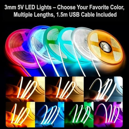 Ultra-Narrow 3mm USB COB LED Strip Lights Self-Adhesive, for Kitchen Cabinets, Bedroom, Gaming Desk (Red, 6t) - color: Red, size: 6ft