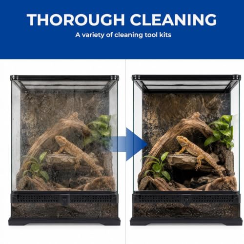 Bearded Dragon Tank Cleaner Kit with Brush & Dustpan for Reptile Cage | Reptile Cleaning Tools Tank Accessories for Lizard Gecko Snake Turtle Frog Home Terrarium Enclosure