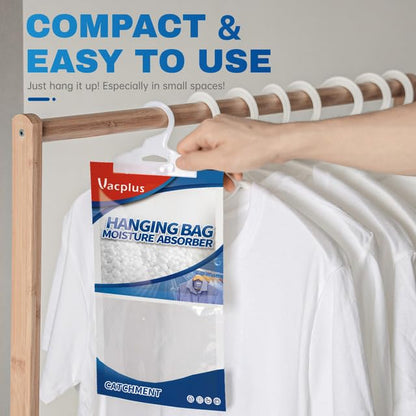 Vacplus Moisture Absorber, 10Pack Hanging, Strong Absorption, Unscented | Closet, Enclosed Spaces, Bathroom, Odor Eliminator, Dehumidifier Bags, 9.8 OZ - size: 10 pack