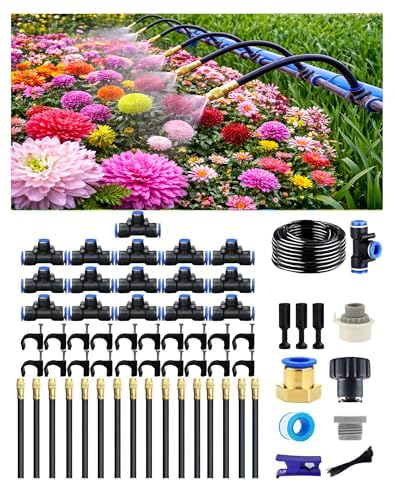 360° Adjustable Drip Irrigation System – Garden Watering Sprinkler System | 12mm Large-Diameter Tubing, Automatic Quick-Connect Misting Sprinkler System for Raised Beds, Lawn, Patio, Yard, Greenhouse - size: 50 FT