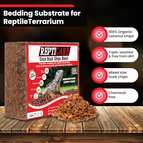 Gro-Med ReptiCare Compressed Coconut Chip Substrate for Reptiles 64 Quart Coco Husk Bedding Block for Ball Pythons, Snakes, Tortoises, Crested Geckos, Frogs, Hermit Crabs or Lizard Terrarium Tanks