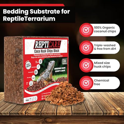Gro-Med ReptiCare Compressed Coconut Chip Substrate for Reptiles 64 Quart Coco Husk Bedding Block for Ball Pythons, Snakes, Tortoises, Crested Geckos, Frogs, Hermit Crabs or Lizard Terrarium Tanks