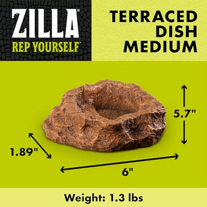 Zilla Terraced Dish, Reptile Feeding Dish, Stable and Spill-Resistant, Ideal for Geckos, Skinks, Snakes and Lizards, Medium - size: Medium