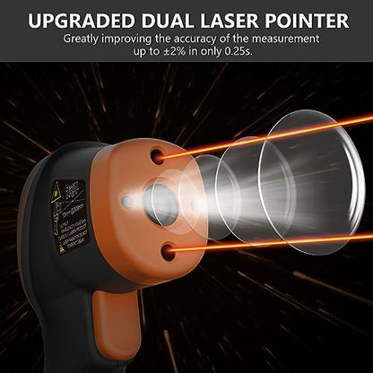 HOLDPEAK Pyrometer D:S=30:1, High Temp Infrared Thermometer -58℉~2732℉, Non-Contact Industrial Laser Thermometer Gun, Digital IR Temperature Gauge 2732 (NOT for Human) - color: 1PC-2732-ORANGE(-50~1500℃)