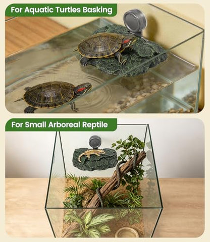 Baby Turtle Basking Platform Aquatic Turtle Resting Ramp Terrace Rock | 7.8x6 inch, Made of Resin, Easy-Climb Ramp, Strong Suction Cups, Perfect for Hatchlings & Juveniles, Authentic Rock Textures - size: Small