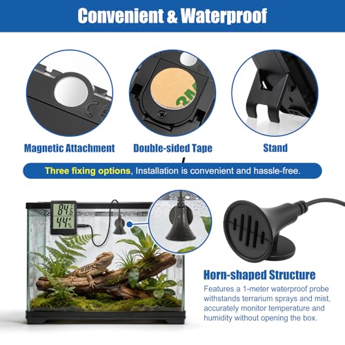 Reptile Thermometer Hygrometer LCD Digital Terrarium Thermometer and Humidity Gauge 2-in-1 Temperature and Humidity Monitor for Reptile Snake Tank Accessories Pet Rearing Box Bearded Dragon