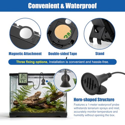 Reptile Thermometer Hygrometer LCD Digital Terrarium Thermometer and Humidity Gauge 2-in-1 Temperature and Humidity Monitor for Reptile Snake Tank Accessories Pet Rearing Box Bearded Dragon