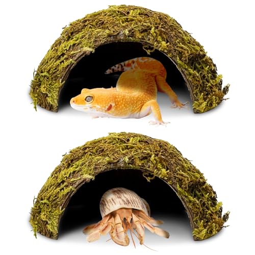 PINVNBY 2 Pack Natural Green Moss Hide Caves Coconut Reptile Hideouts Hamster Climbing Toys Gecko Habitat Decor Lizard Shell Shelter for Snake Tarantulas Turtle Chameleon - size: 2 PCS Moss Surface