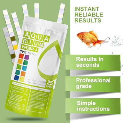 AAwipes Aquarium Ammonia Test Strips 8-in-1 |25 Strips | Quick & Accurate Water Testing Test pH, Ammonia, Alkalinity, Hardness, Chlorine, Nitrite, etc. (K02-25)