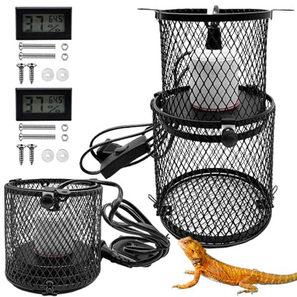 kathson 2 PCS Retractable Reptile Heat Lamp Guard,Reptile Anti-Scald Mesh Cage Guard Lampshade,Ceramic Heat Emitter Heat Lamp Shade Fixture for Snake Lizard Turtle Frog,Without Bulb - size: 2 PCS | Retractable Reptile Heat Lamp Guard