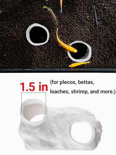 Dual-Entrance Rock-Texture Cave – Fish Tank Shelter & Aquarium Decor with 2 Tunnels, 6×3.4×2.3in (White) - color: White