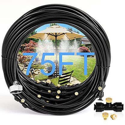 75FT Misters for Outside Patio, 28 Brass Nozzles, 3/4 Inch Adapter | 23M Outdoor Misting System for Patios, Gardens & Greenhouses, Preassembled Misting Line for Flexible DIY Cooling Layouts. - size: 75FT