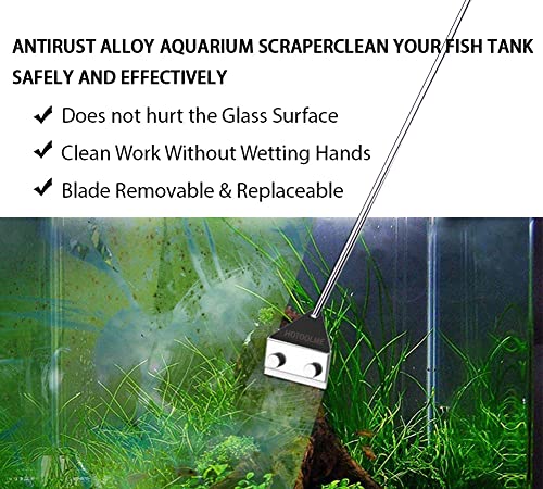 HOTOOLME Aquarium Scraper, 25.6" Stainless Steel Scraper Cleaning Razor with 10 Blades for Glass Aquarium Fish Tank | Long Handle, Aquarium Razor Blade Scraper, Fish Tank Cleaner, Aquarium Glass Cleaning Tools for Glass Aquariums