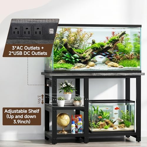 AQQA Aquarium Stand 31×18 Inch, 620LBS Heavy Duty Metal Frame | 3-Tier Storage Shelves Fish Tank Stand, 5-in-1 Outlets, Ideal for Aquariums, Reptiles, Terrariums for 35-40 Gallon Tanks - size: M for 35-40 Gallon (With power outlet)