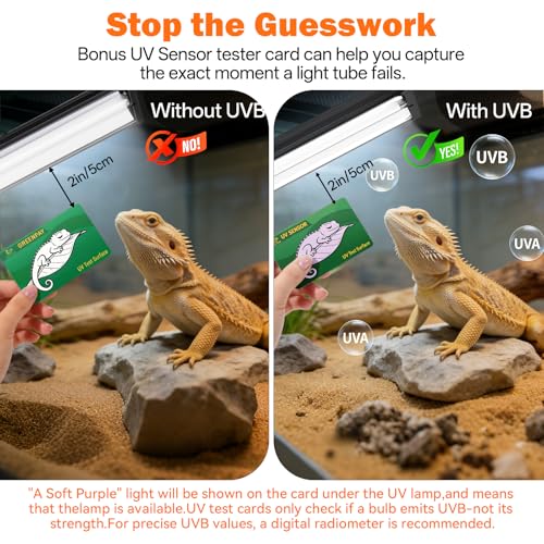 T5 UVB Reptile Light Fixture Combo Kit 24W: 10.0 UVB Light for Reptiles Terrarium Hood Comes with Ho UVB Lamp, 22'' Linear UVB Light Bar for Desert Bearded Dragon,Turtle,Gecko - UV Sensor Test Card - size: 22.6INCH-10.0