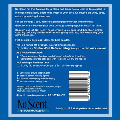 No Scent Pet Fur Odor Spray & Rinseless Cleaner for Dog, Cat, Hamster, Small Animal & Furry Pets (128 Fl Oz / 1 Gallon) - size: 128 Fl Oz (Pack of 1)