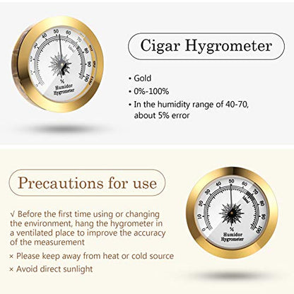 Frienda 2 Pcs Hydrometer 2 Inch Humidity Meter Cigar Humidor Hygrometers Round Cigar Hygrometer for Humidor Cabinet Cans(Gold) - color: Gold