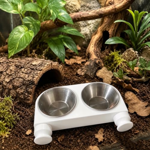 Magnetic Crested Gecko Feeding Ledge – Double Bowl Reptile Feeding Station for Arboreal Geckos (Pink) - color: pink