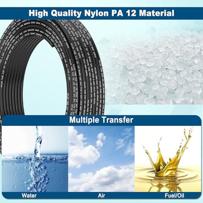 5/32" DOT Air Line, 50FT SAE J844 PA12 Nylon Air Tubing with Cutter | 5/32" DOT-Approved Brake Line, Flexible PA12 Nylon Tubing for Air Suspension Kit, Truck Trailer Brake System & Fluid Transfer - size: 5/32" OD 50FT