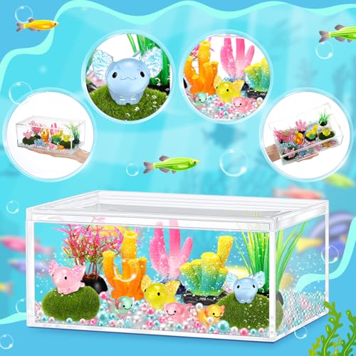 HyDren Axolotl Crafts DIY Tank Glow in The Dark Mini Axolotl Figures Gift for Home Sea Themed Birthday Party Decorations (Vivid) - style: Vivid