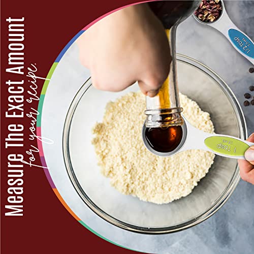 Magnetic Measuring Spoons Set of 9 Stainless Steel Dual-Sided Stackable Measuring Spoon Nesting Teaspoons Measuring Dry and Liquid Ingredients, Fits in Spice Jars Set of 9 (Multicolor) - color: Multicolor