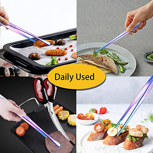 JETKONG 2 Pcs 12-Inch Culinary Tweezers Food Tweezers Kitchen Tweezer Tongs for Cooking (Rainbow) - color: Rainbow, size: 12+12 Inch