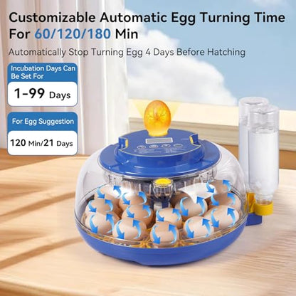 18 Egg Incubators for Hatching Eggs, Chicken Egg Incubator with Automatic Egg Turning and Temperature Humidity Control, 360° Clear View Lid or Home, Farm, Classroom, Hatching Chicken, Duck,Quail,Goose - size: 18 Egg Incubators