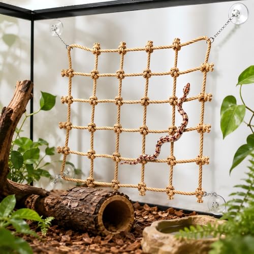 Snake Climbing Net, Natural Jute Rope Decor, Snake Tank Supplies, Reptile Hammock for Terrarium, Geckos, Bearded Dragons
