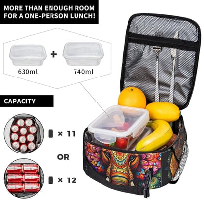 Mandala Elephant Art Adult Insulated Lunch Bag, Portable Thermal Cooler Tote With Pockets, Durable Polyester Lunch Box With Handle For Work, Office, Travel - color: Style 6