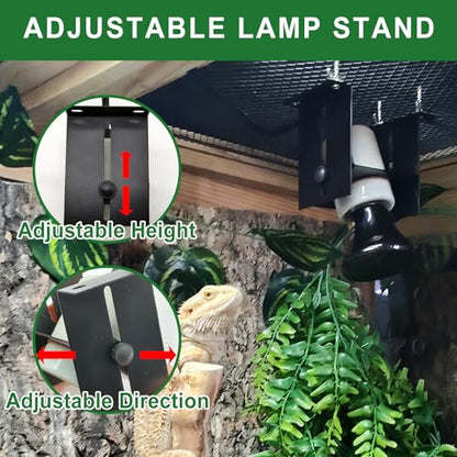 Reptile Heat Lamp Holder,Reptile Light Fixture with Thermometer,Lizard Terrarium Heat Lamp Bulb Ceramic Socket Adjustable Bracket for Bearded Dragon Gecko Snake Tortoise - size: 4.3*2.4*3.1IN