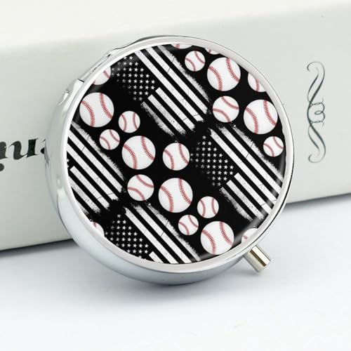 Pocket Pill Case, Baseball American Flag Compact Round Holder, Travel Organizer for Supplements, Waterproof Pill Box Purse Use for Professionals - color: Style (602)