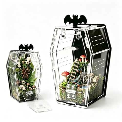 Acrylic Coffin Jumping Spider Enclosure Magnetic Lock Terrarium Kit | Clear acrylic with magnetic locks, feeding port, ventilation. For jumping spiders, tarantulas. 7.1-inch habitat, easy setup.