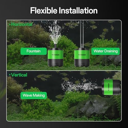 VIVOSUN 210GPH Sub Water Pump for Fish Tank, Pond, Aquarium, Hydroponics | 10W Submersible Water Pump, with Adjustable Flow, 4.9ft Tubing, Additional Ceramic Shaft, and Outlet Adapters, for Fountains - size: 5"×4"-210